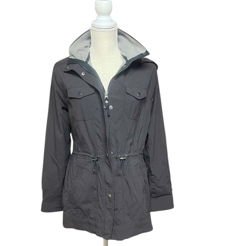 L.L. Bean Gray Utility Jacket with Cinched Waist and Standing Collar